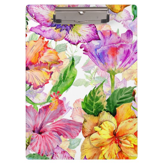 Photo Purple Yellow Orange Floral Hibiscus Clipboard (Front)
