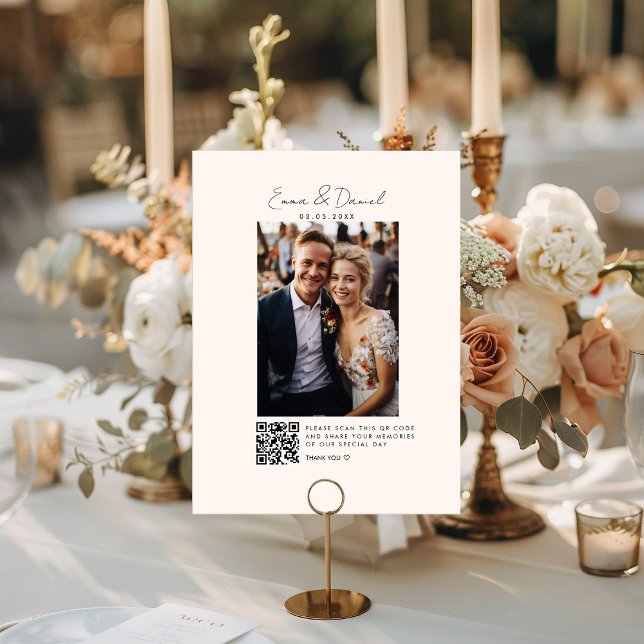 Photo QR Code Beige Wedding Galery Card (Creator Uploaded)