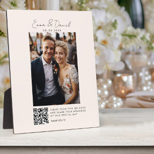 Photo QR Code Beige Wedding  Plaque