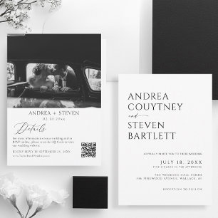 Photo Qr Code Black and White Wedding Invitation