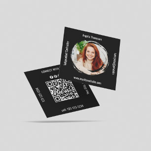 Photo QR Code Black Connect with Me Business Square Business Card