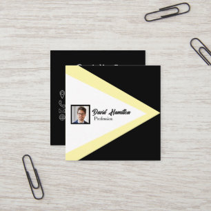 Photo QR CODE Black White Yellow Geometric Square Business Card