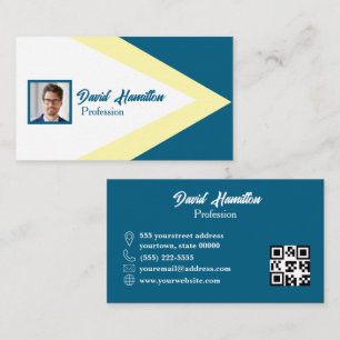 Photo QR CODE Bleu Cobalt White Yellow Geometric Business Card