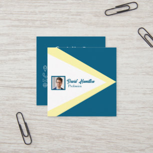 Photo QR CODE Bleu Cobalt White Yellow Geometric Square Business Card