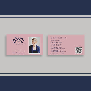 Photo QR Code Blush Pink Real Estate Agent Busine Business Card