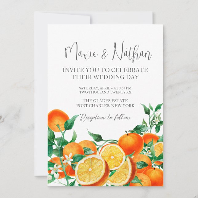 Photo QR Code Boho Orange Blossom Wedding Invitation (Front)