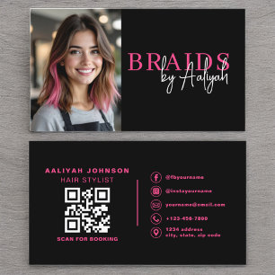 Photo QR Code Braids Hair Stylist Typography  Business Card
