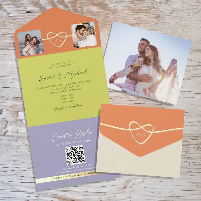 Photo QR Code Citrus Green Wedding All In One Invitation (Creator Uploaded)