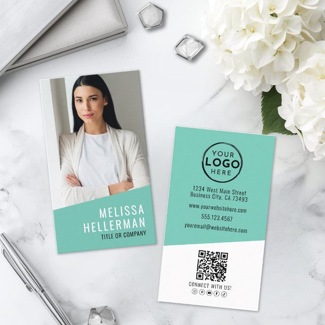 Photo QR Code Company Logo Vertical Business Card (Photo QR Code Company Logo Vertical Business Card)