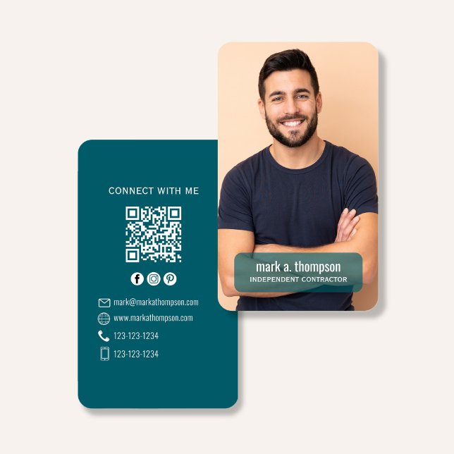 Photo QR Code Connect With Me Teal Modern Business Card (Modern photo QR code contact design with teal layout and clean professional branding)