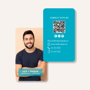 Photo QR Code Connect With Me Teal Modern Business Card
