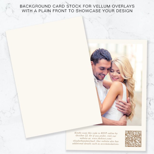 Photo QR Code Cream Gold Background Vellum Overlay Invitation (Creator Uploaded)