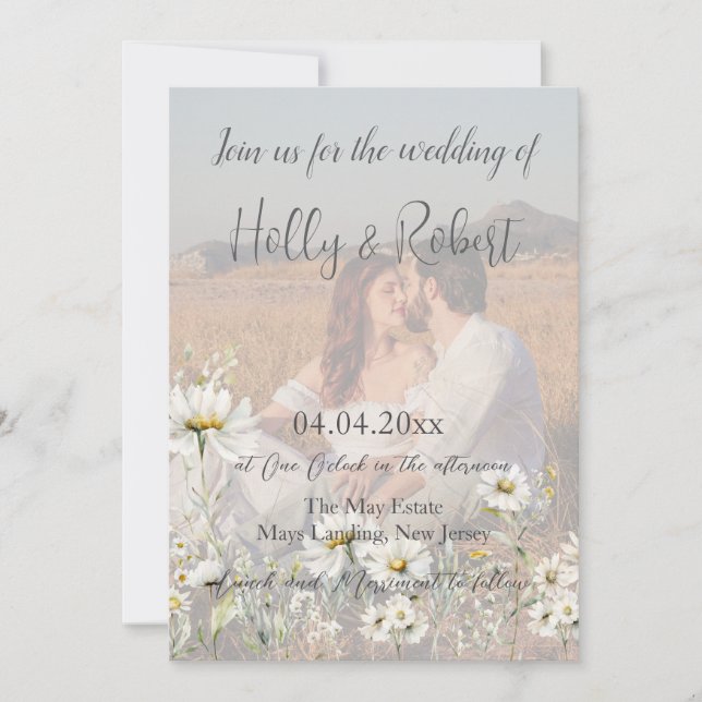 Photo QR Code Daisy Wedding Invitation (Front)