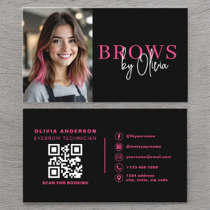 Photo QR Code Eyebrows Brows Artist Hot Pink Black Business Card