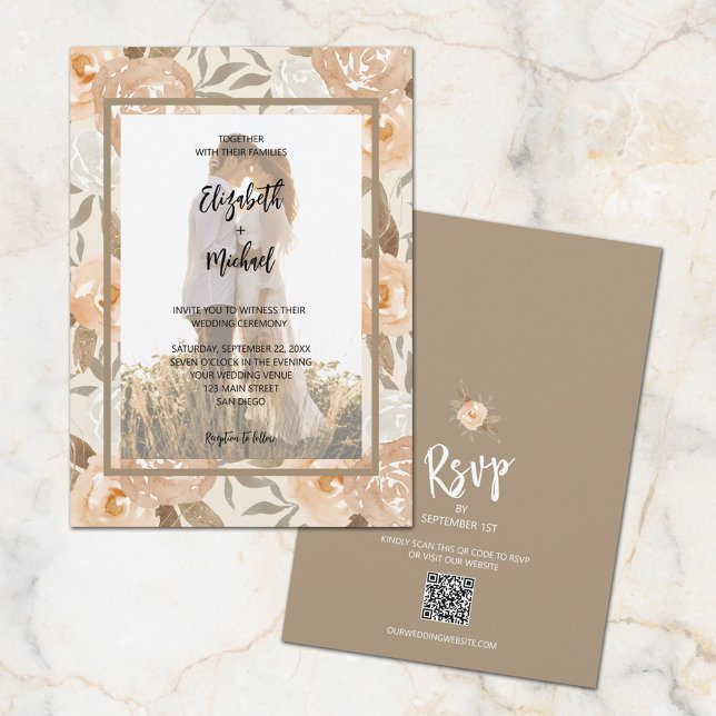 Photo QR Code Floral Wedding Invitation (Creator Uploaded)