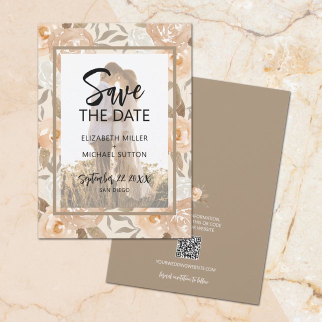 Photo QR Code Floral Wedding Save The Date (Creator Uploaded)