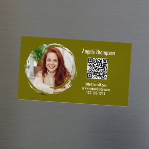 Photo QR Code Green Modern Magnetic  Business Card