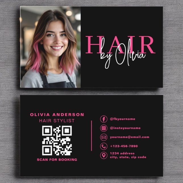 Photo QR Code Hair Stylist Typography  Business Card (Creator Uploaded)