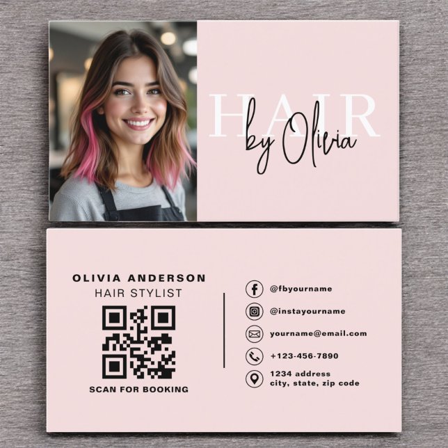 Photo QR Code Hair Stylist Typography  Business Card (Creator Uploaded)