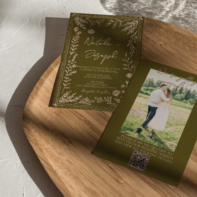 Photo QR Code Hand Drawn Grasslands Floral Wedding Invitation (Creator Uploaded)