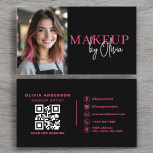 Photo QR Code Makeup Artist Hot Pink Business Card