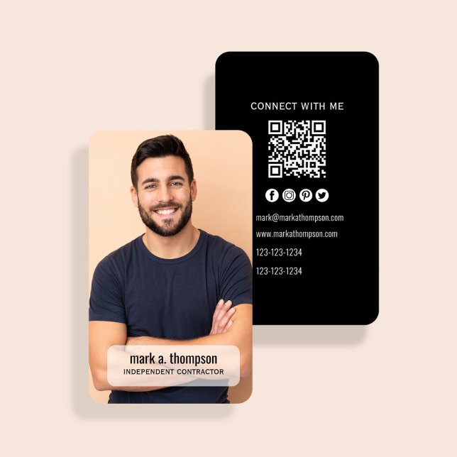 Photo QR Code Modern Connect With Me Business Card (Professional QR code business card with photo and contact details layout)