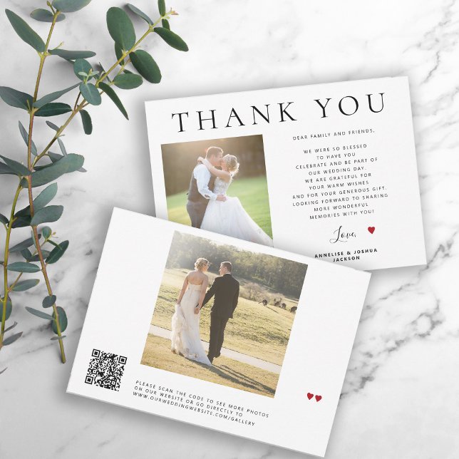 Photo QR code modern typography wedding thank you Card (Creator Uploaded)