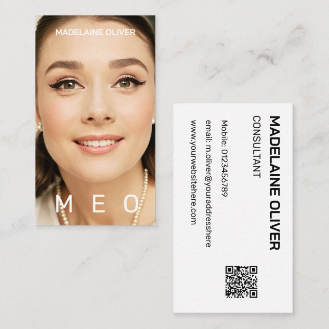 Photo QR Code Monogram Simple Elegant  Business Card (Front/Back)