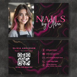 Photo QR Code Nail Specialist Artist Black Pink Business Card