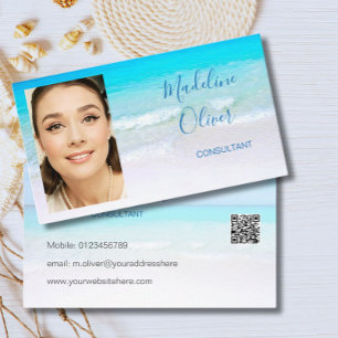 Photo QR Code Ocean Beach Sea Travel Blue Business Card