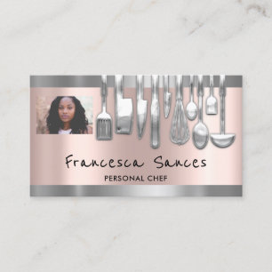 Photo QR Code Personal Chef Cooking Lounge Silver Business Card