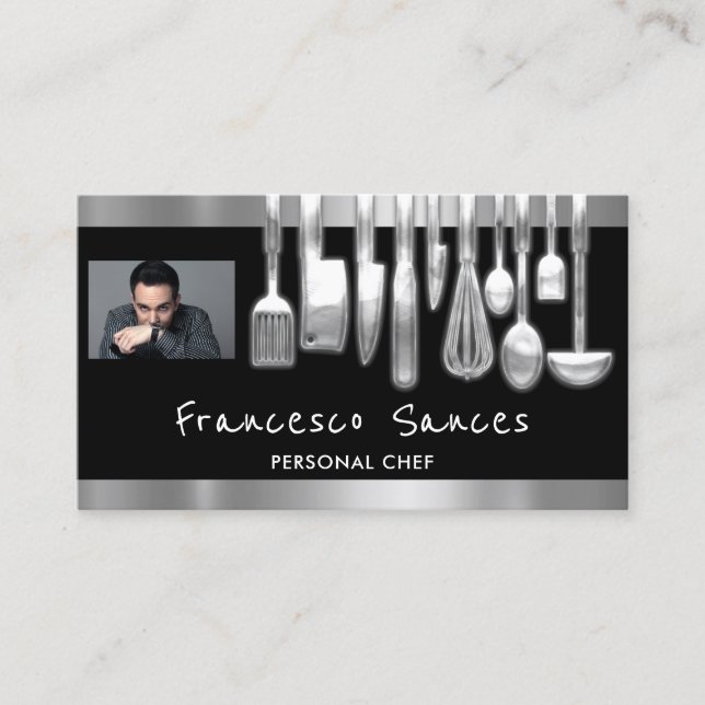 Photo QR Code Personal Chef Cooking Restaurants Business Card (Front)