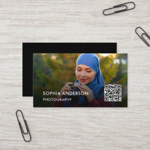 Photo QR Code   Photographer Black Business Card