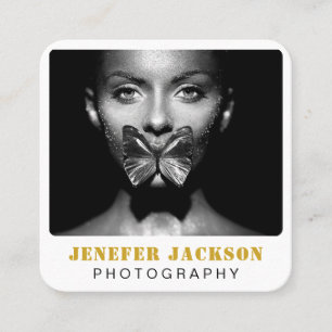 Photo QR Code   Photographer Photography white QR  Square Business Card