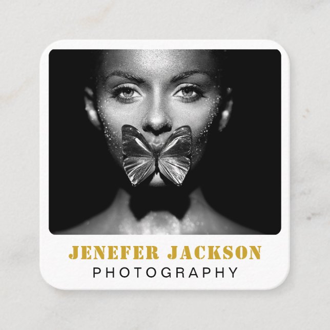 Photo QR Code | Photographer Photography white QR  Square Business Card (Front)