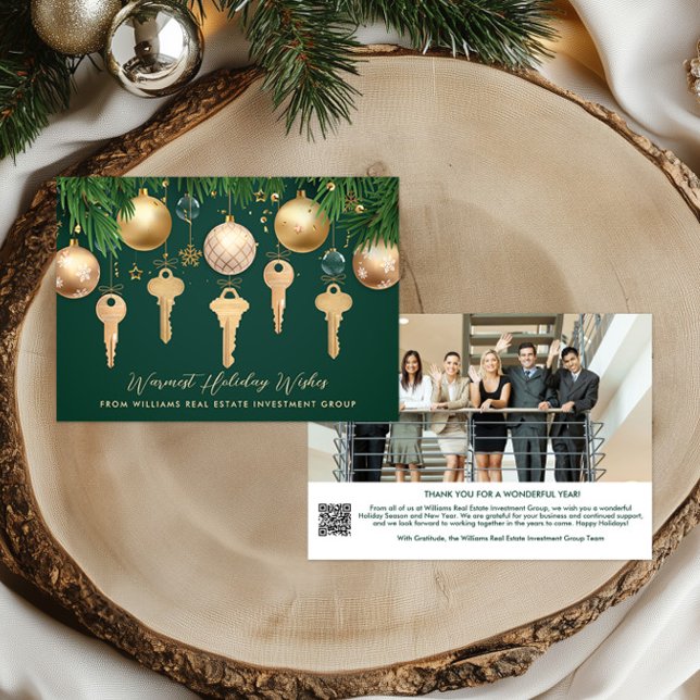 Photo QR Code Real Estate Investment Holiday Card (Golden Keys Real Estate Christmas Cards)