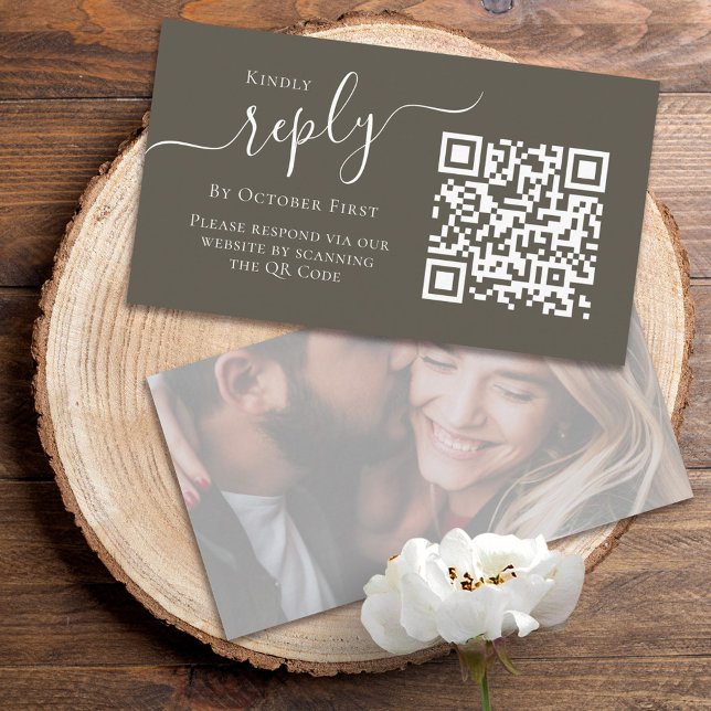 Photo QR Code RSVP Online Calligraphy Script Enclosure Card (Creator Uploaded)