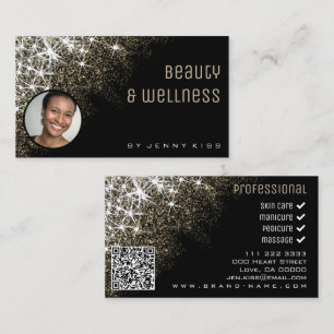 Photo QR Code Template Luminous Gold Glitter  Business Card