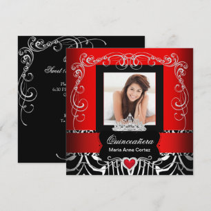 Photo Quinceanera 15th Birthday Red Zebra Invitation