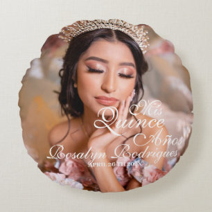 Photo Quinceanera  Elegant simple 15th Birthday  Round Cushion