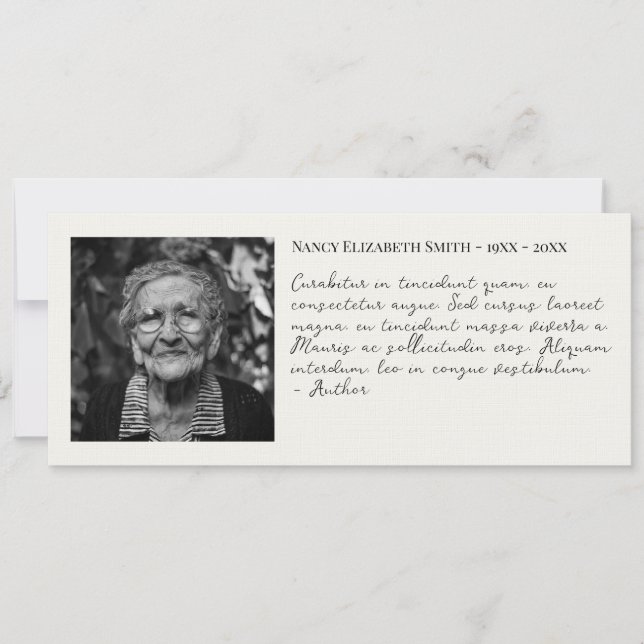 Photo quote celebration of life funeral bookmark (Front)