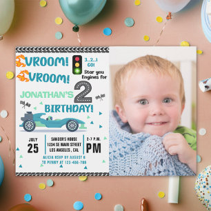 Photo Race Car • 2nd Birthday Racing Party Invitation