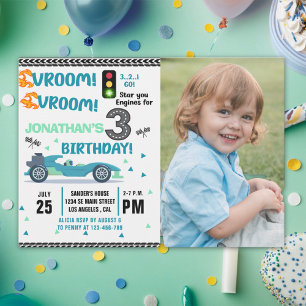 Photo Race Car • 3rd Birthday Racing Party Invitation