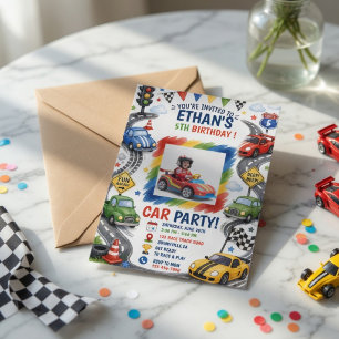 Photo Race Car Birthday  Personalised  Invitation