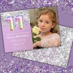 Photo Rainbow Sparkle 11th Birthday Invitation