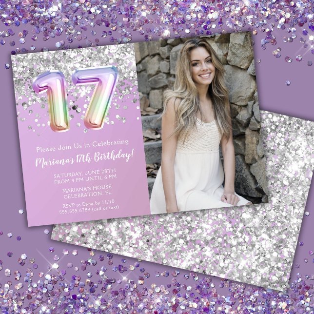 Photo Rainbow Sparkle 17th Birthday Invitation (Creator Uploaded)