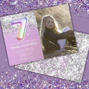Photo Rainbow Sparkle 7th Birthday Invitation