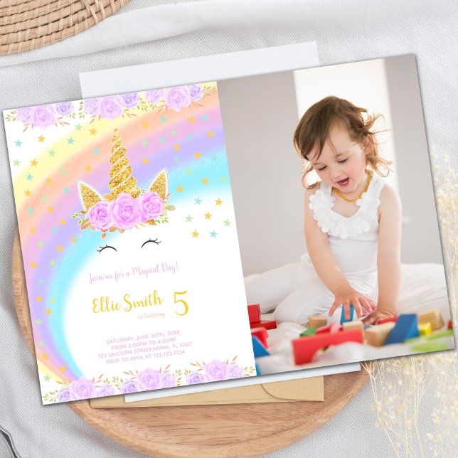 Photo Rainbow Unicorn Birthday Invitations (Photo Rainbow Unicorn Birthday Invitations)