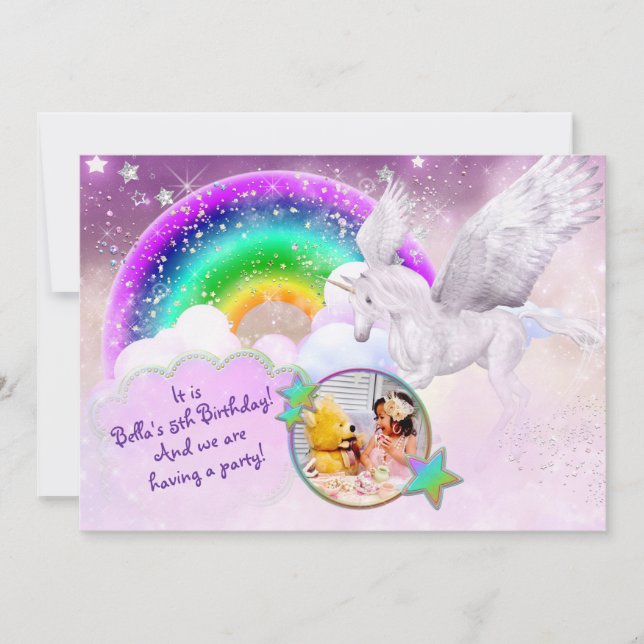 Photo Rainbow Unicorn Party Invitation (Front)