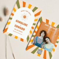 Photo Rainbow Wavy Groovy Save the Date Qr Code